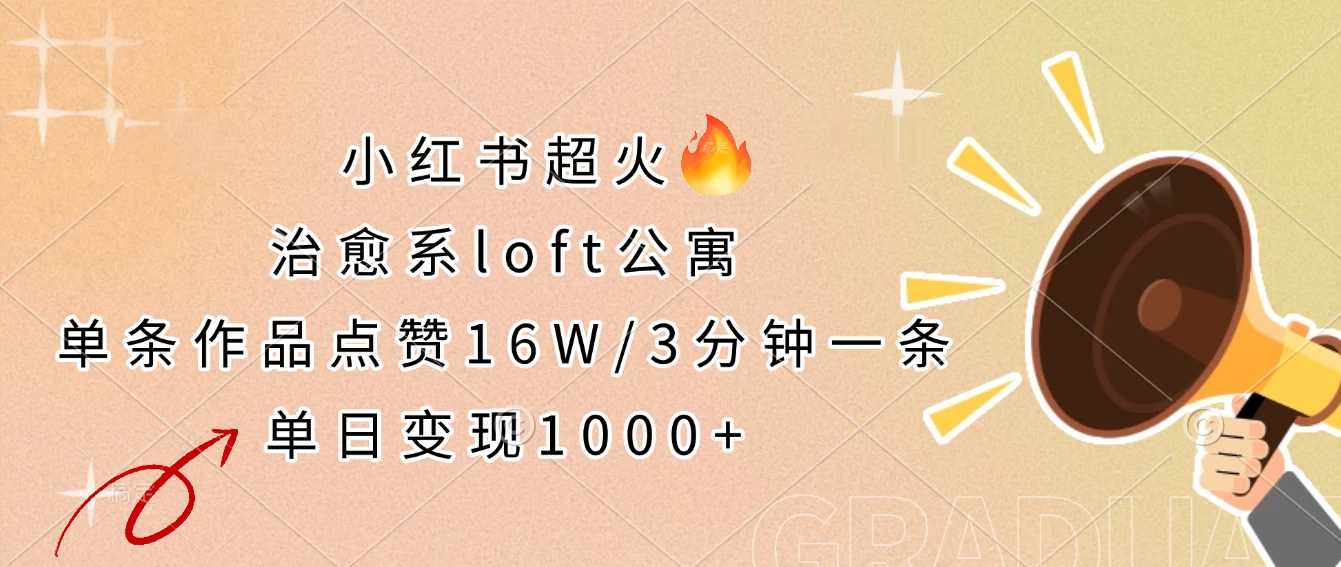 小红书超火的治愈系loft公寓，单条作品点赞16W，3分钟一条，单日变现1000+-空域资源网