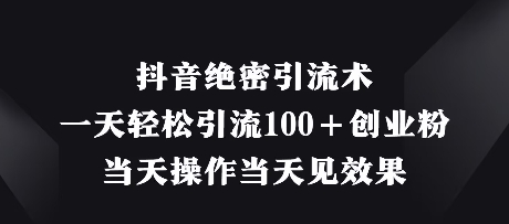 抖音绝密引流术，一天轻松引流100+创业粉，当天操作当天见效果-空域资源网