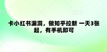 卡小红书漏洞，做知乎拉新 一天3张起，有手机即可