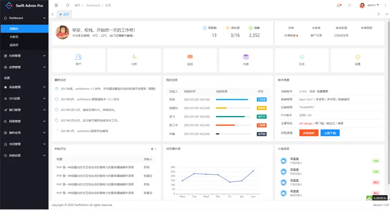 swiftadmin(基于ThinkPHP6 + Layui的开源后台管理系统框架)-空域资源网