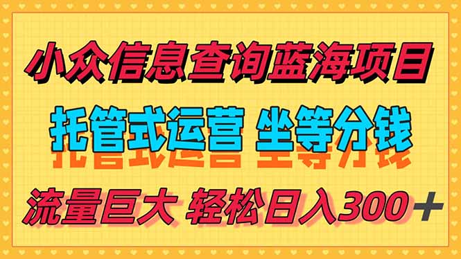 稳定日入300＋，小众信息查询蓝海项目，全程懒人式托管，解放你的时间-空域资源网