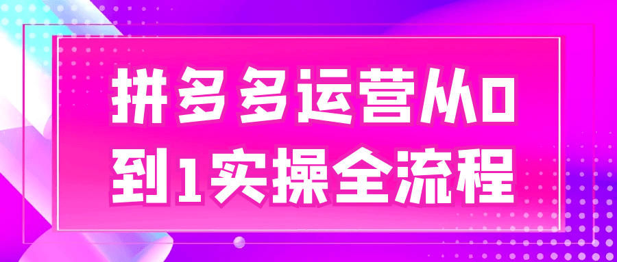 拼多多运营从0到1实操全流程-空域资源网