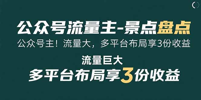 公众号流量主-景点盘点 流量巨大 多平台布局享3份收益-空域资源网