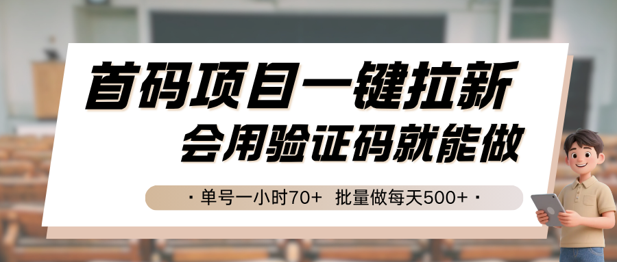 首码项目一键拉新，会用验证码就能做 单号一小时70+，批量做每天500+-空域资源网