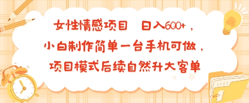 女性情感项目 小白制作简单一台手机可做 项目模式后续自然升大客单 日入6张-空域资源网