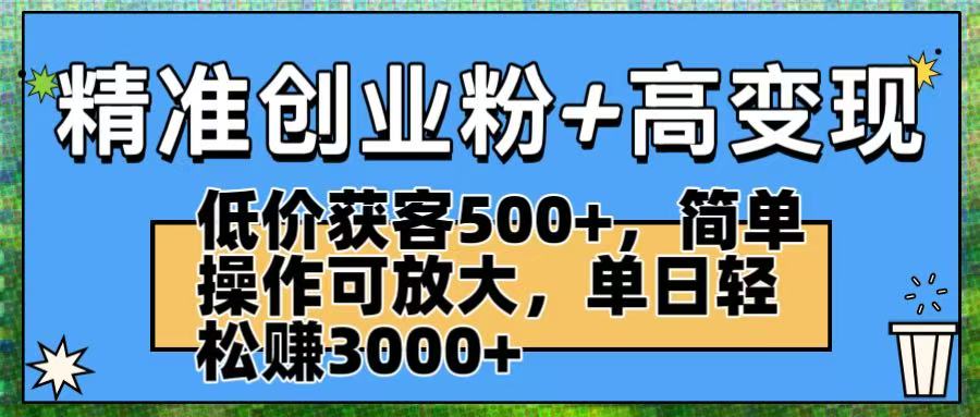 精准创业粉+高变现：低价获客500+，简单操作可放大，单日轻松赚3000+-空域资源网