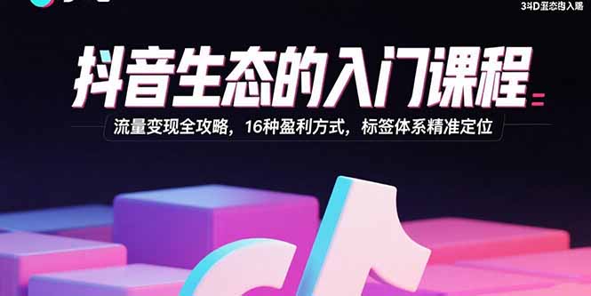 抖音生态的入门课程：流量变现全攻略，16种盈利方式，标签体系精准定位-空域资源网