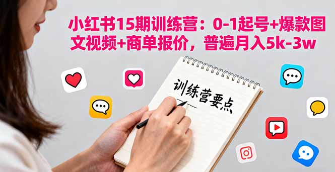 小红书15期训练营：0-1起号+爆款图文视频+商单报价，普遍月入5k-3w-空域资源网