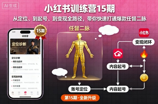 小红书训练营15期，从定位、到起号、到变现全路径，带你快速打通爆款任督二脉-空域资源网