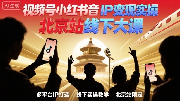 视频号小红书抖音IP变现实操北京站线下大课，40+行业短视频高变现姿势，100+IP高变现实操技术-空域资源网