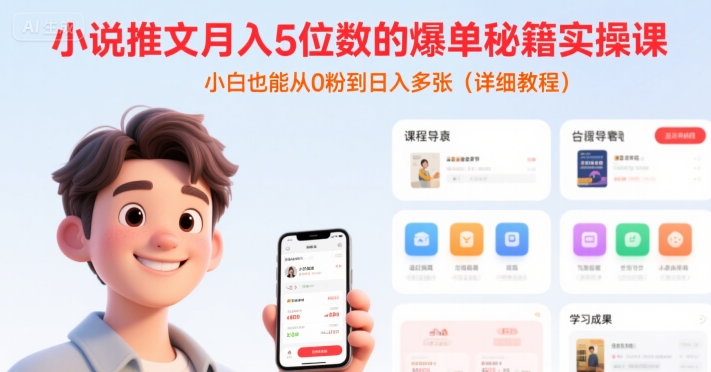 小说推文月入5位数的爆单秘籍实操课，，小白也能从0粉到日入多张(详细教程)-空域资源网