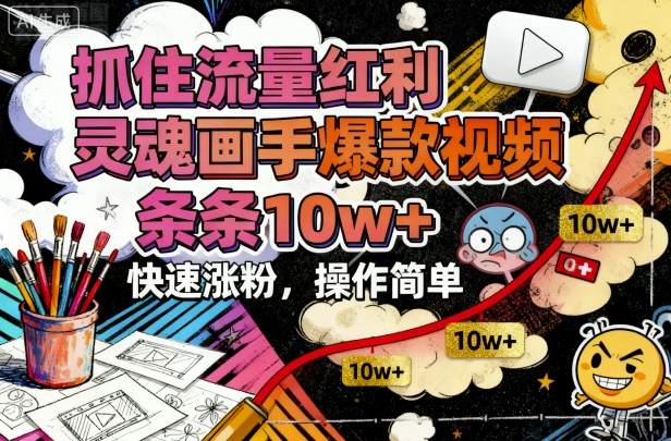 抓住流量红利，灵魂画手爆款视频，条条10w+，快速涨粉，操作简单-空域资源网