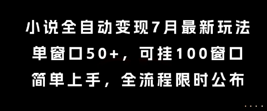 小说全自动变现7月玩法，单窗口50+，可挂100窗口，简单上手，全流程限时公布【揭秘】-空域资源网
