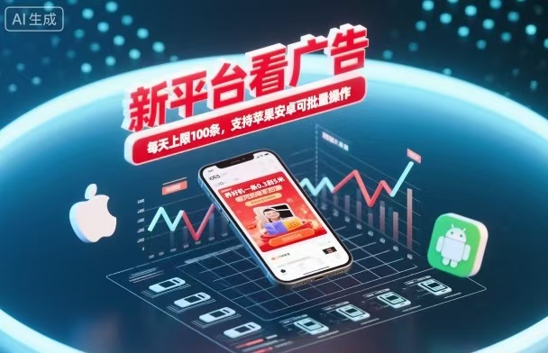 新台看广告，养好机一条5毛到5块，单机日入30到100，支持苹果安卓，可批量操作。-空域资源网