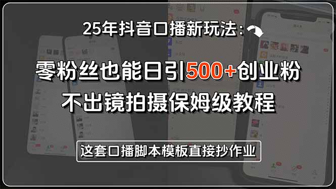 25年抖音口播新玩法：零粉丝也能日引500+创业粉，不出镜拍摄保姆级教程&amp;#8230;-空域资源网