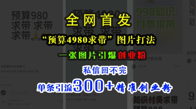小红书“预算4980带我飞”图片打法,一张图片引爆创业粉,私信回不完,单条引流300+精准创业粉-空域资源网