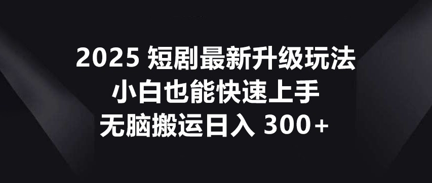 2025短剧最新升级玩法,小白也能快速上手,无脑搬运日入300+-空域资源网