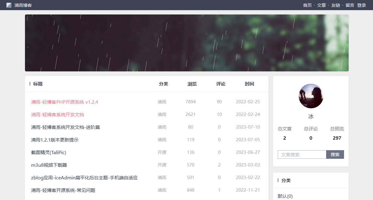 超轻量Prain清雨博客系统-空域资源网