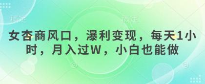 女杏商出风口，瀑利转现，每日1钟头，月入了W，新手也可以做-空域资源网